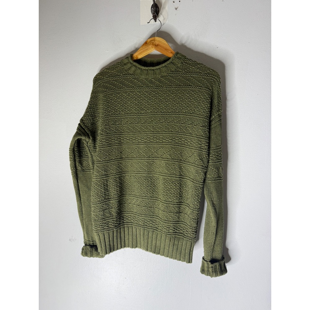Polo Ralph Lauren Mens Olive Green Textured Linen Cotton Knit Sweater Medium